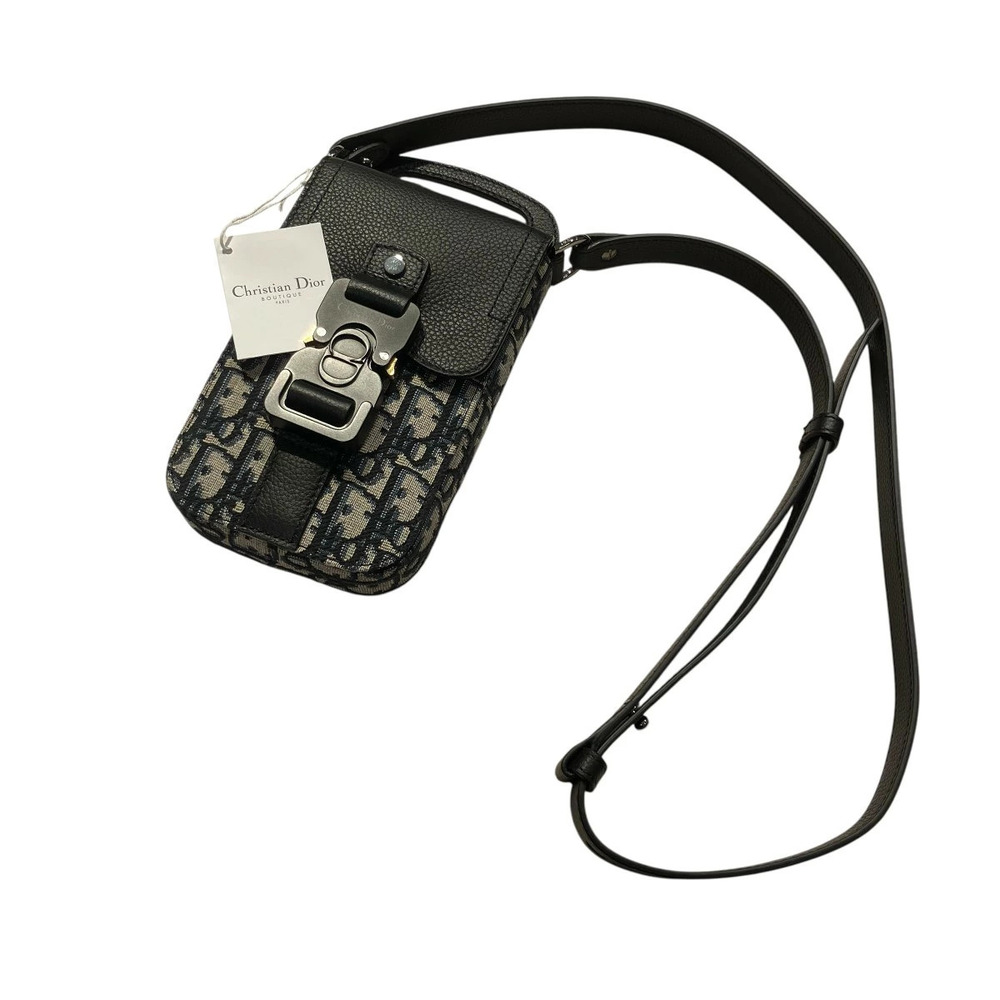 Christian Dior Oblique Jacquard Saddle Pouch Shoulder Bag Canvas Leather Black